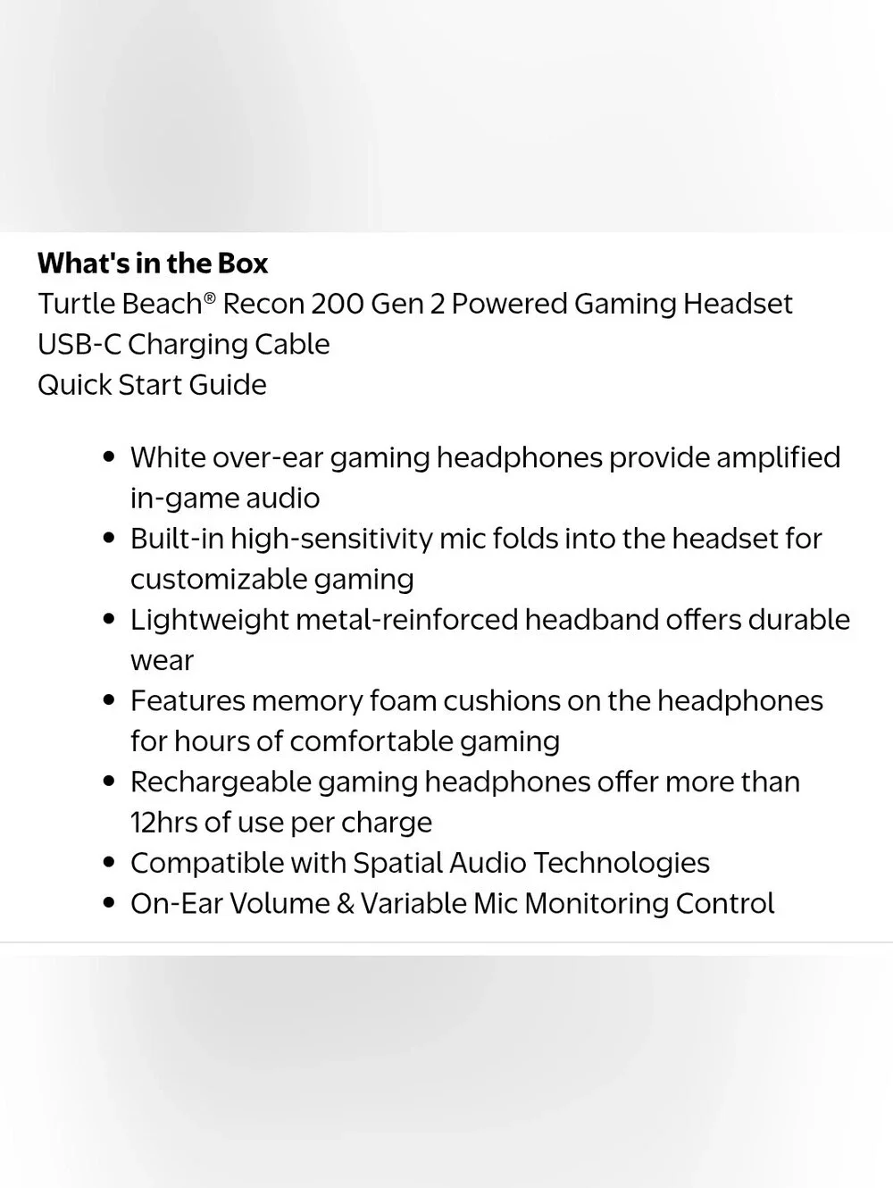 Turtle Beach Recon 200 Gen 2 Gaming Headset w/ USB-C Charging Cable.
